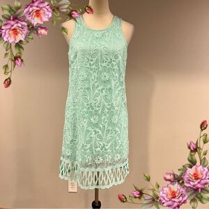 Mint color Green Lace Sleeveless mini Dress